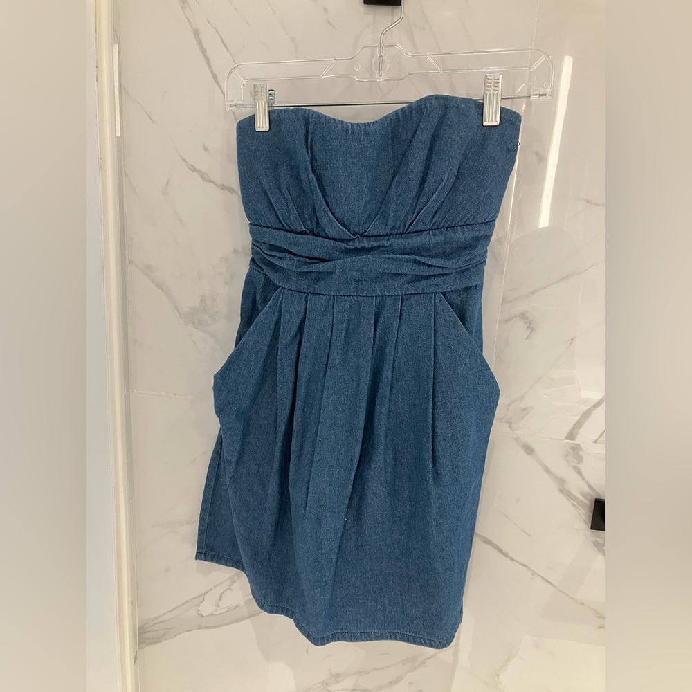 Strapless Denim-Like/Chambray Mini Dress
